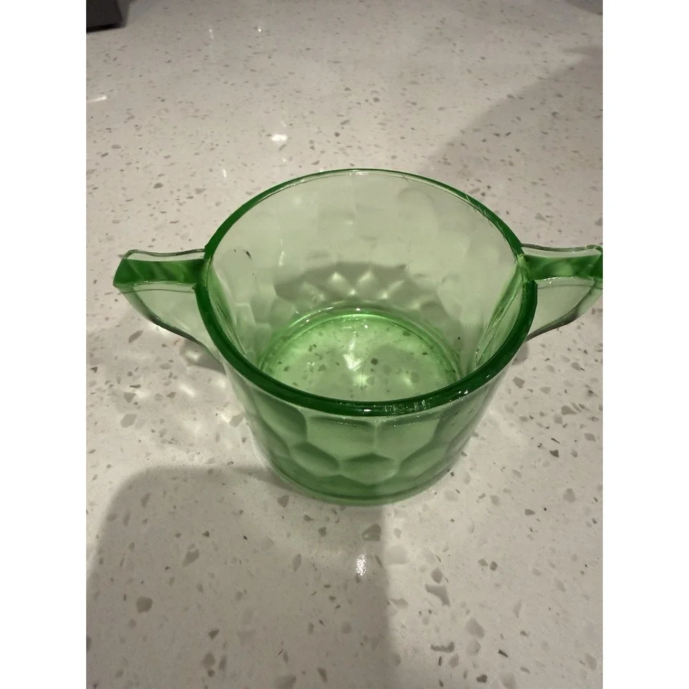 Jeannette Hex Optic Honeycomb Green Sugar Bowl Uranium Depression Glass